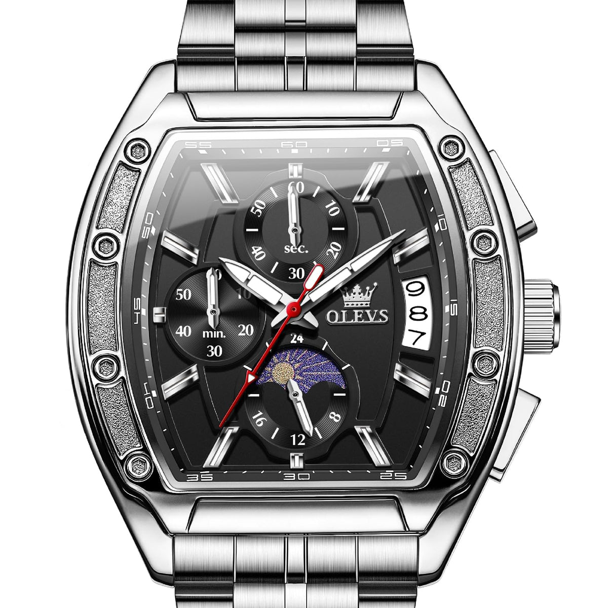 Men Big Square Face Chronograph Stainless Steel Dress Watch H3860