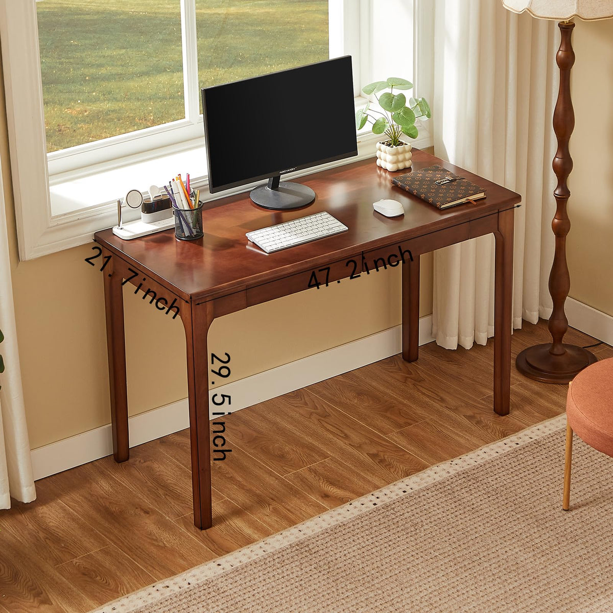 Black Walnut Solid Wood Computer Desk with Drawers U564076