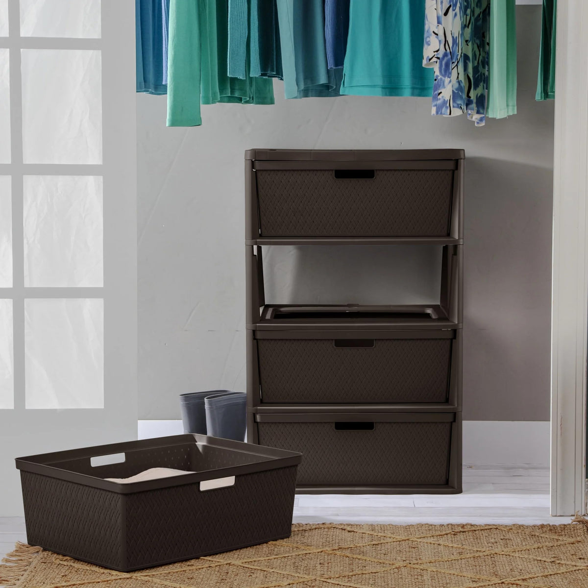 Brown 4 Drawer Plastic Storage Tower X2093