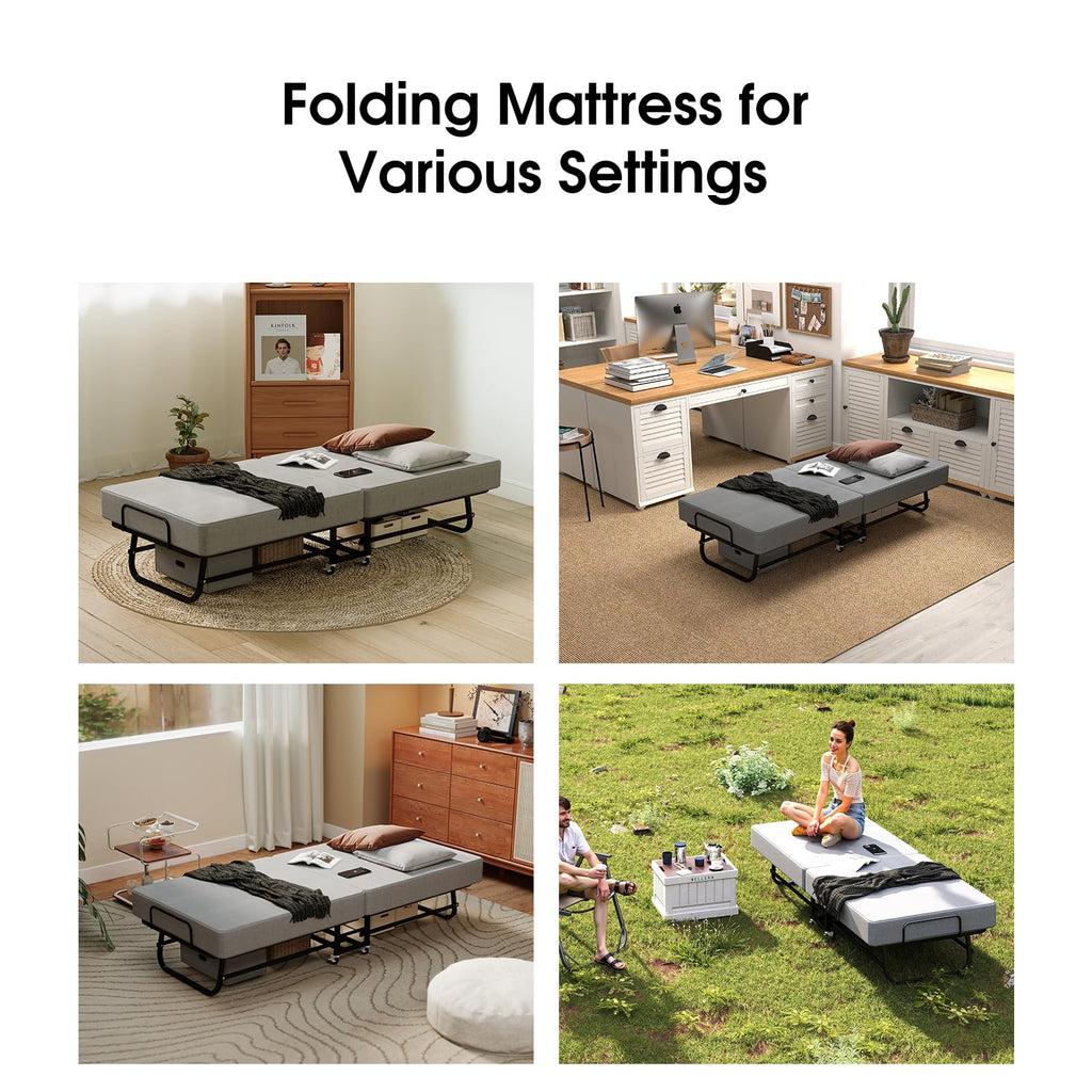 Folding Bed with Mattress, Memory Foam and Metal Frame, 75" x 31" N830