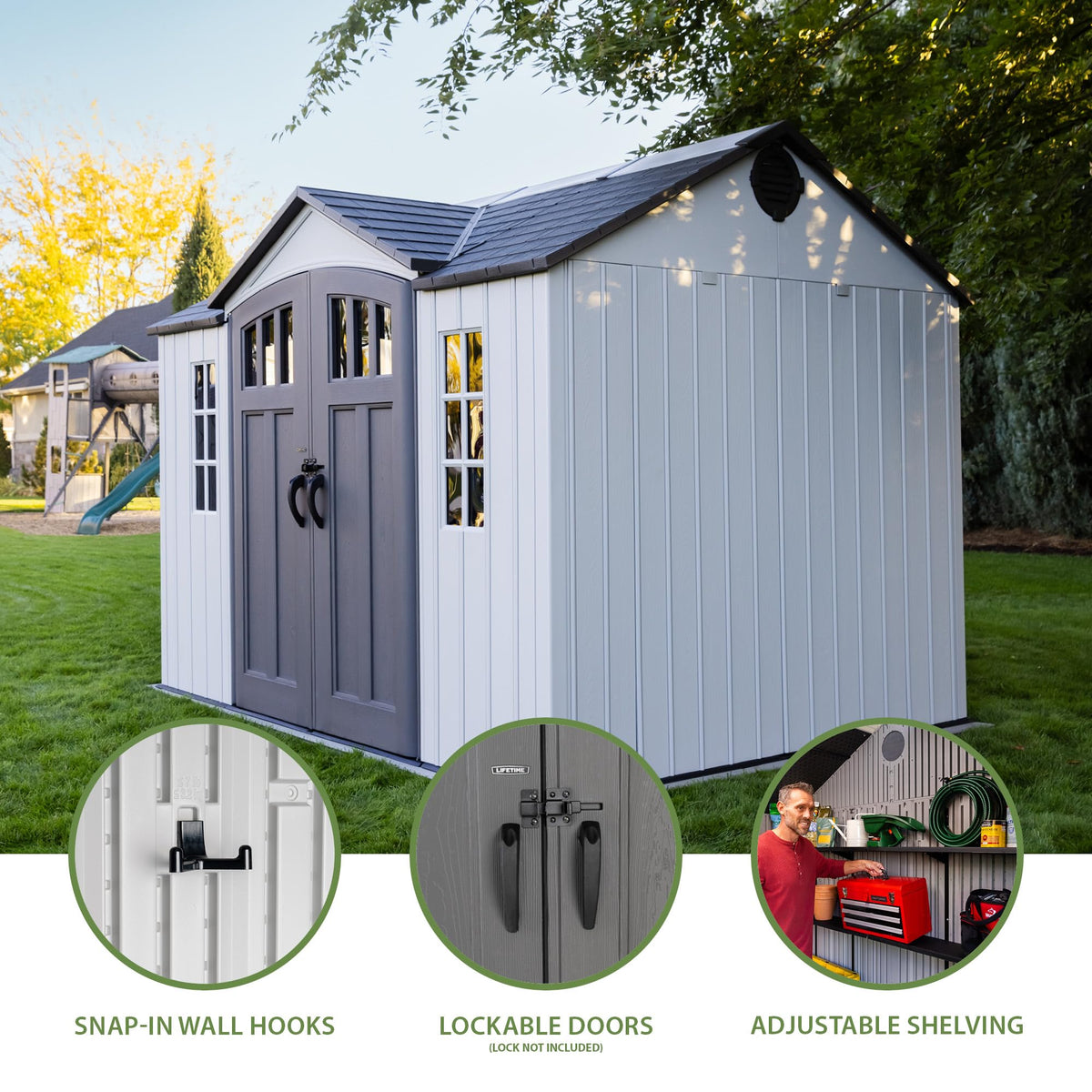 10x8 Ft Gray Resin Outdoor Storage Shed with Double Doors W785