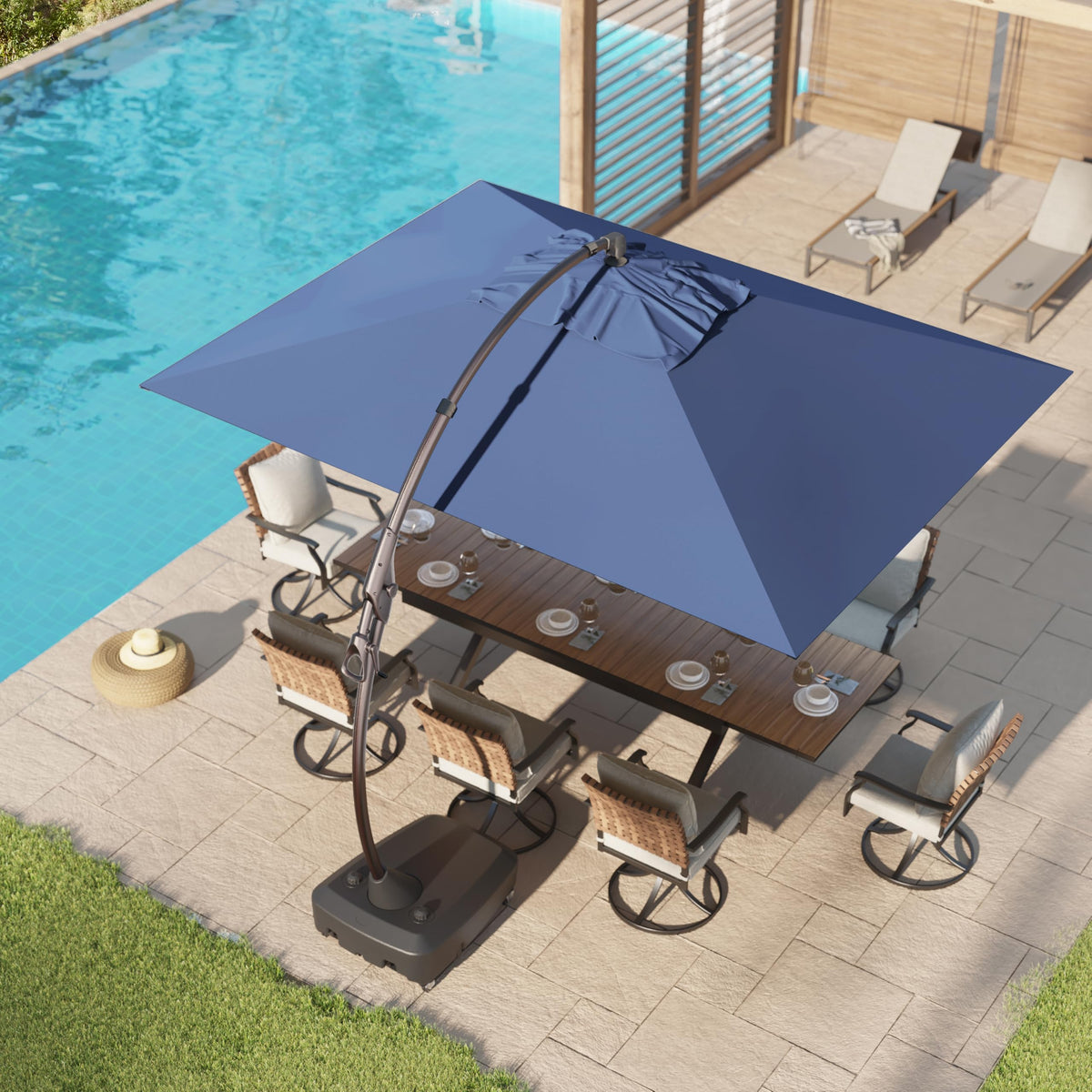 9x12 FT Navy Blue Cantilever Umbrella with Base & Cover Y982383
