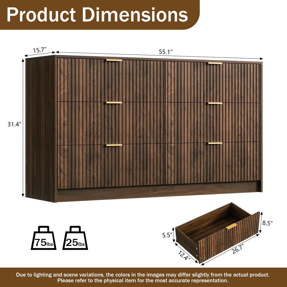 Walnut 6 Drawer Dresser C47461