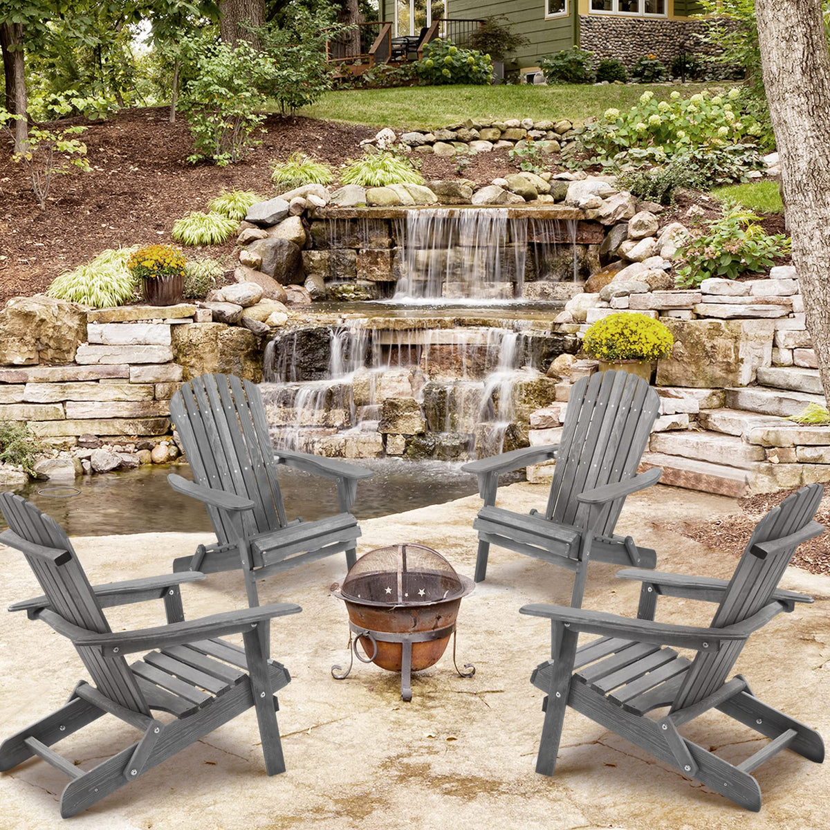 Wood Folding Adirondack Chair Set of 2 Solid Cedar Q88778