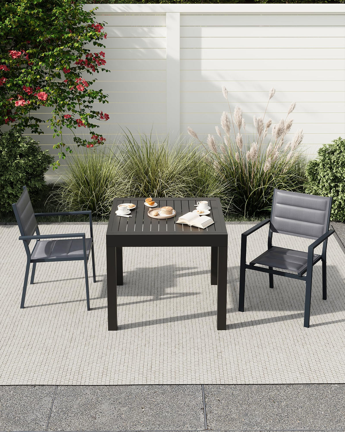Aluminum Stackable Patio Dining Chairs Set of 2 Dark Grey B290