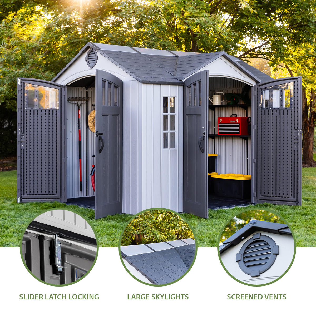 10x8 Ft Gray Resin Outdoor Storage Shed with Double Doors W785