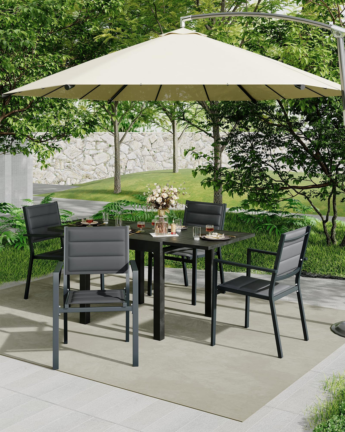 Aluminum Stackable Patio Dining Chairs Set of 2 Dark Grey B290