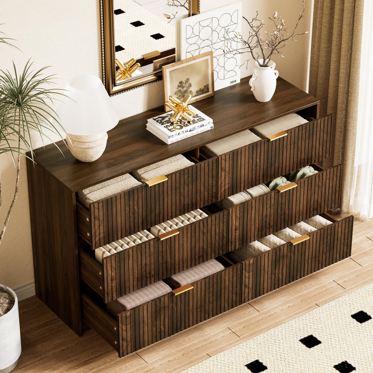 Walnut 6 Drawer Dresser C47461